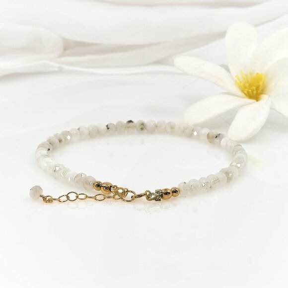 Luxe Rainbow Moonstone Dainty Bracelet, 14k Gold Filled, Perfect for Gifting - Picture 7 of 11